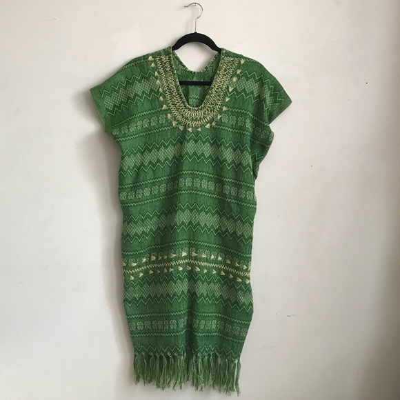 Dresses & Skirts - Vintage Mexican woven shift dress with embroidery.